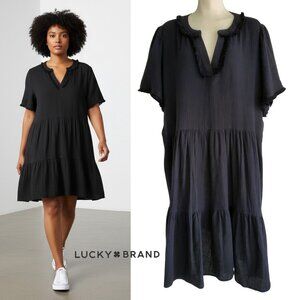 Lucky Brand 100% Cotton Blanket Gauze Split Neckline Super Comfy Black Size 3X